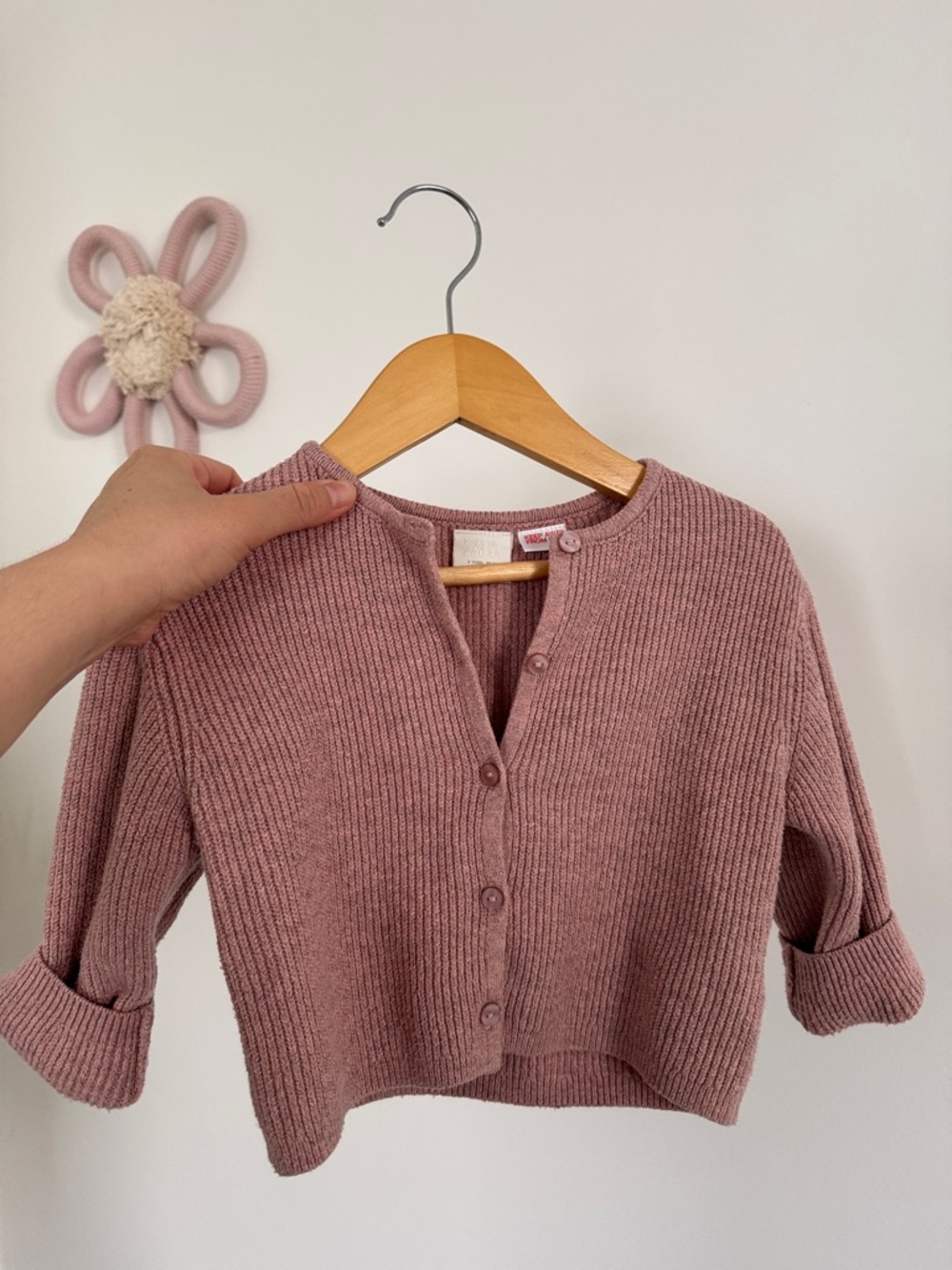 Mauve Pink Ribbed Knit Cardigan